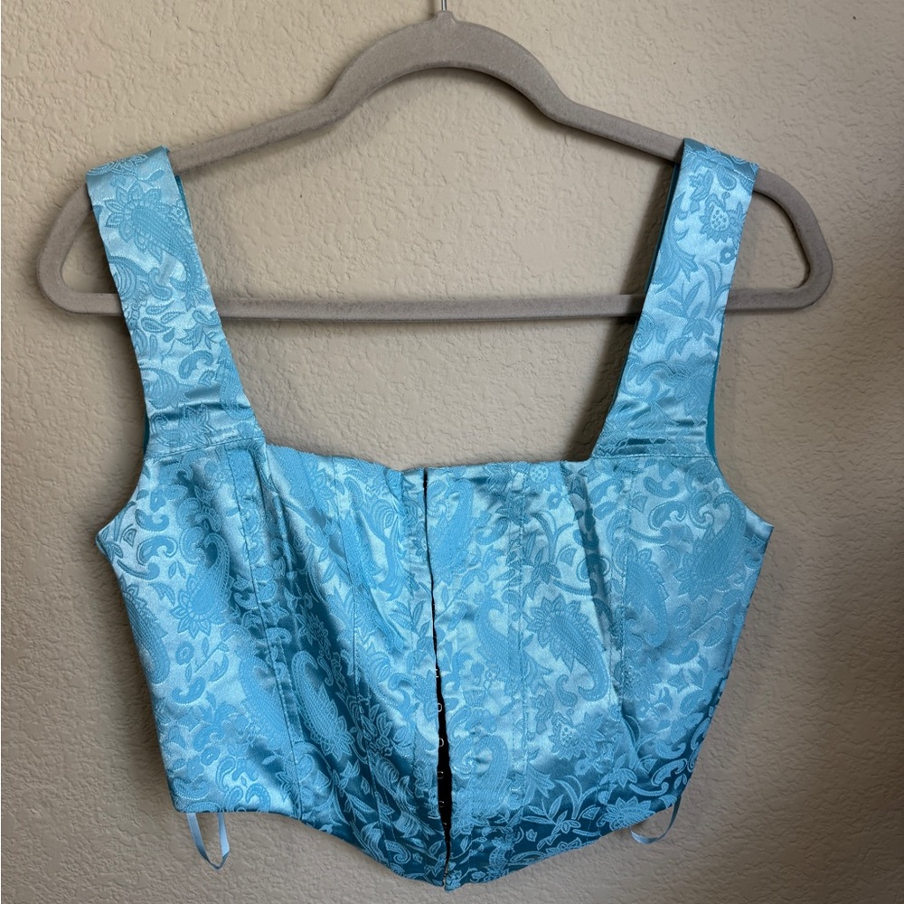 Elegant Blue Brocade Women's Top